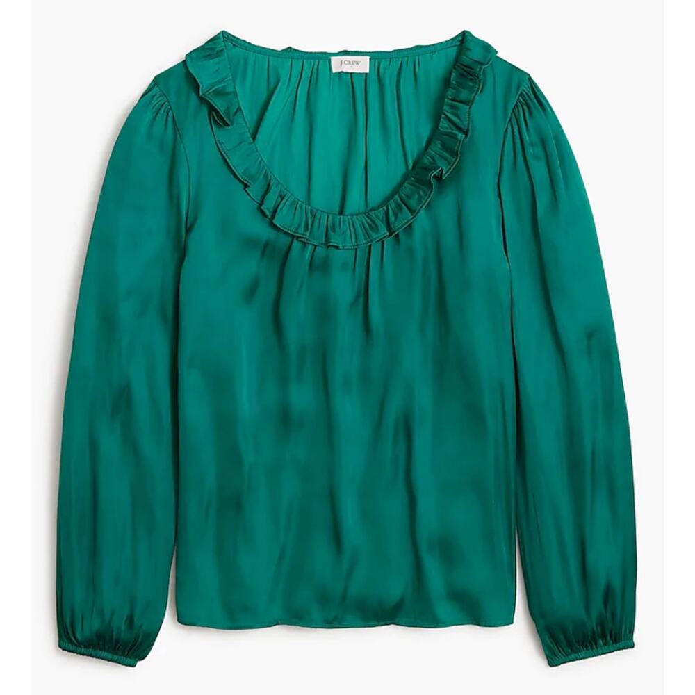 J. CREW | NWT Ruffle Scoop neck long Sleeve blouse Satin Balloon Sleeve | 2X